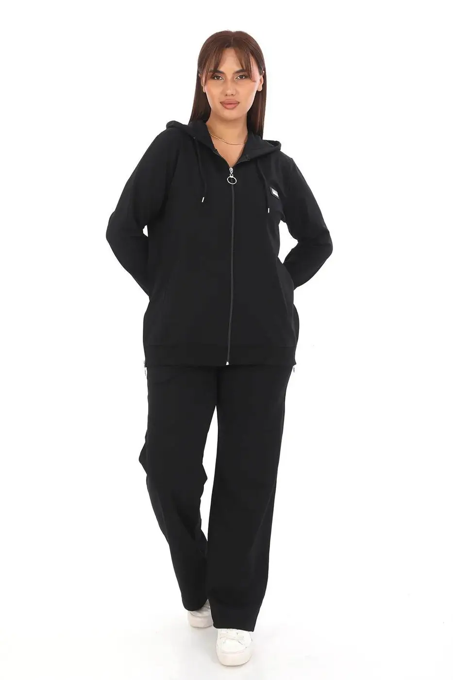 Women's Black Hooded 2-Piece Tracksuit Set — photograph 1