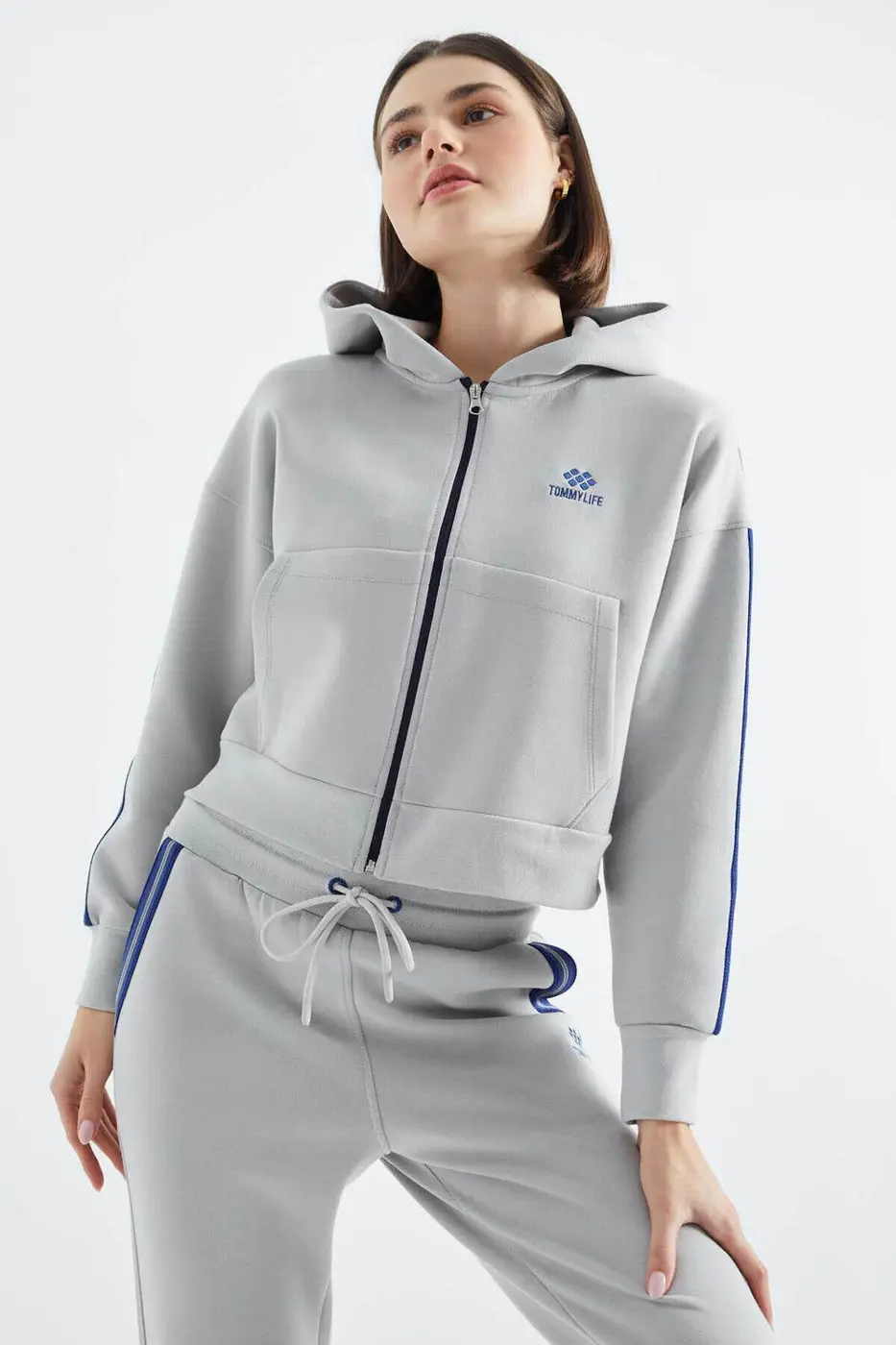 Women's Light Grey Zip-Up Tracksuit Set — photograph 8