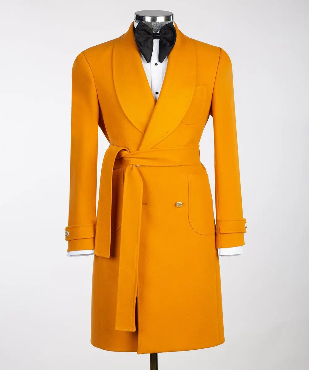Yellow Double Breasted Men’s Long Coat — photograph 3